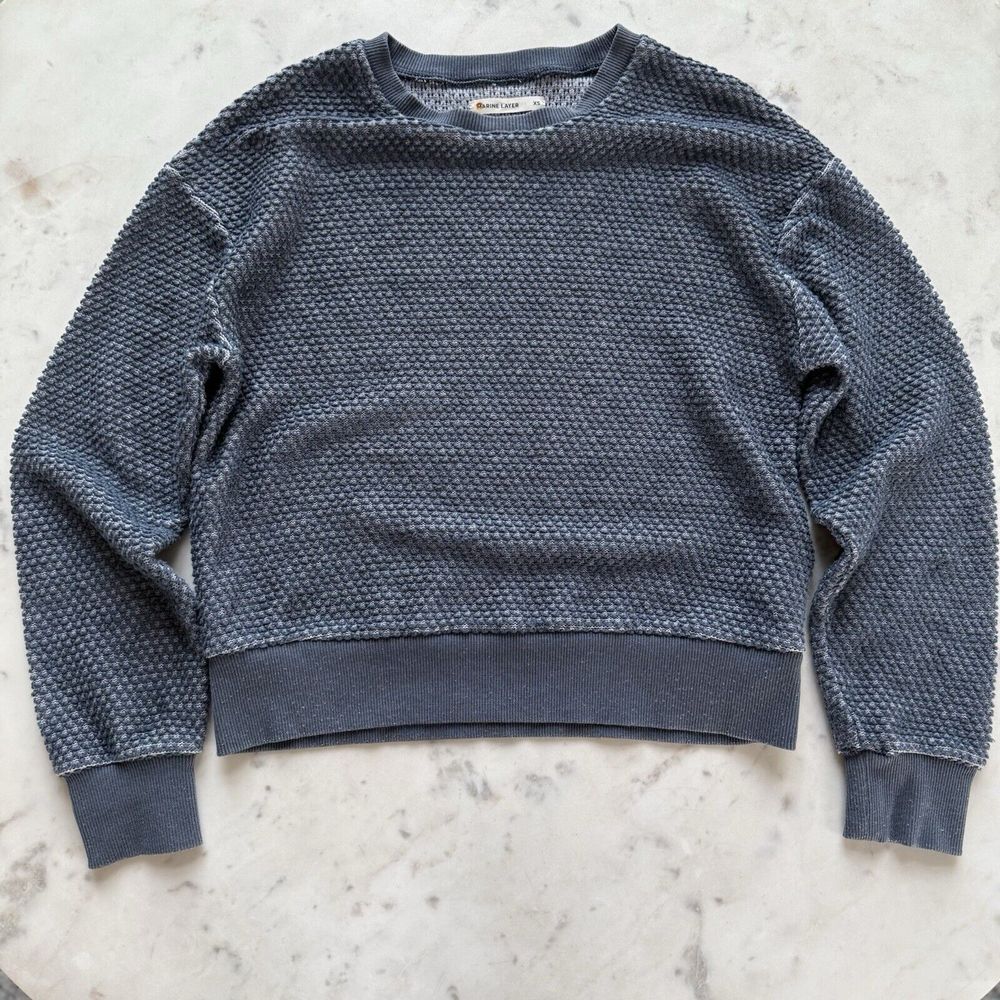 MARINE LAYER Sweater Womens XS Birdseye Textured Pullover Cotton Blend Blue‎